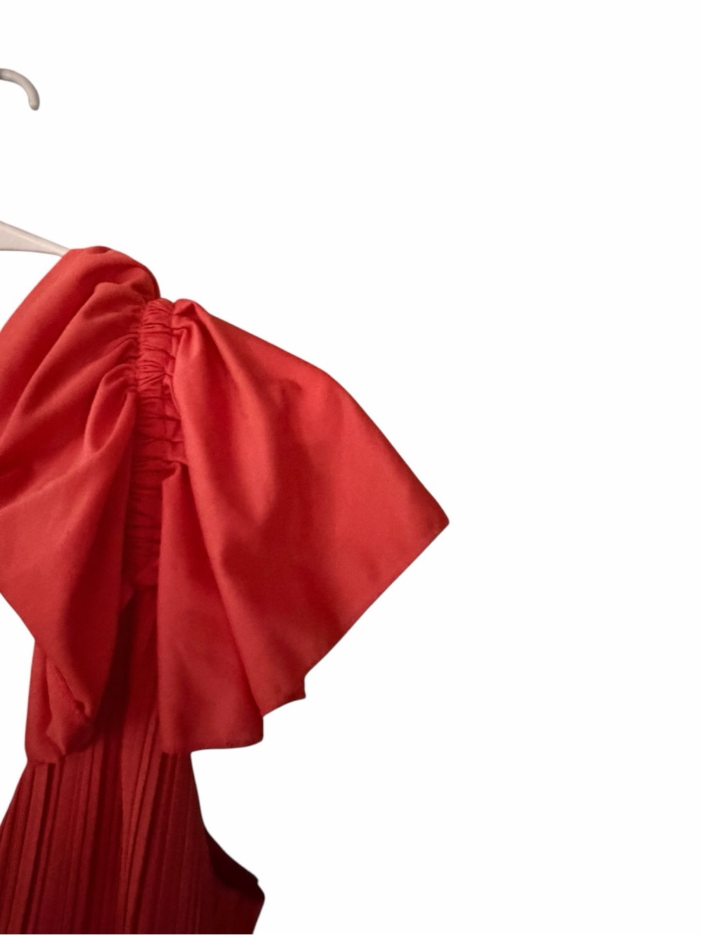 ASOS DESIGN Tall Coral Pleated Maxi Dress Ruffle Shoulder Slit UK18 EU46 - Picture 8 of 12